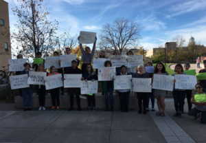 A couple of my amazing classmates, along with other students, standing against the Dakota Access Pipeline.