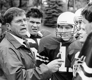 Ron Roberts, left, coached the Lawrence football team for 20 seasons, won six Midwest Conference championships, reached the semifinals of the 1981 NCAA Division III playoffs and compiled a record of 121-54-1.