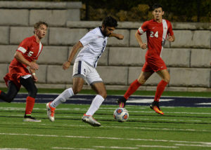 Jawad Alweleidat (9) collected his first career goal and hat trick on Saturday in Lawrence's 8-0 win over Maranatha Baptist.