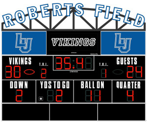 The name Roberts Field will sit atop the new scoreboard in the Banta Bowl.