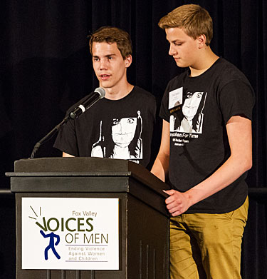 Two students speaking at a Voices of Men event