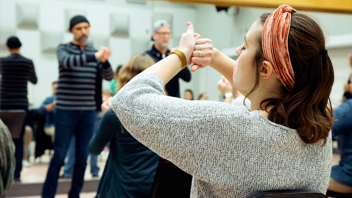 Lawrence University Conservatory of Music student rehearse ASL for the upcoming opera, "Mass."
